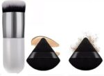 1 Round Foundation Makeup Brush, 2 pieces Makeup Sponge Blender (Foundation brush, 2 Pieces Triangle Powder Puffs Face Cosmetic Powder Puff Washable Reusable Soft Plush Powder Sponge Makeup Sponge)