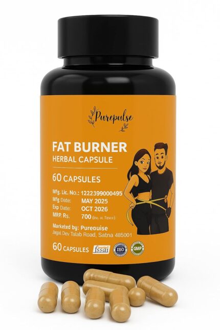 100% Herbal Fat Burner Capsules | With Green Tea Extract | Boosts Metabolism, Reduces Appetite & Supports Weight Loss – 60 Capsules PurePulseHerbs