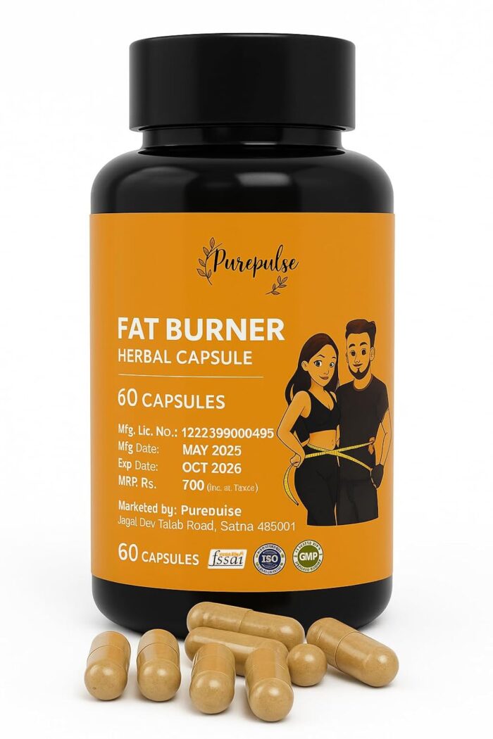 100% Herbal Fat Burner Capsules | With Green Tea Extract | Boosts Metabolism, Reduces Appetite & Supports Weight Loss – 60 Capsules PurePulseHerbs