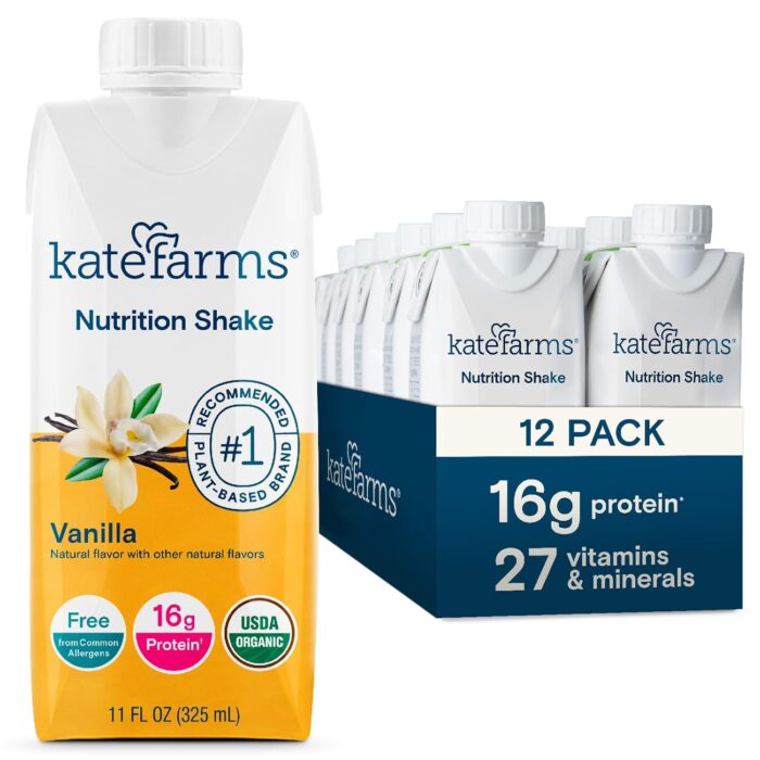 Kate Farms Nutrition Shake - USDA Organic Vegan Meal Replacement Shake - Case of 12 (Vanilla Nutrition)