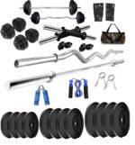 BULLAR Home Gym Set, Home Gym Combo, Home Gym Equipments for men, Home Gym Kit with 50Kg Weight Plates, 5ft Straight Rod and 3ft curl Rod, 1 Pair Dumbbell rods & Accessories