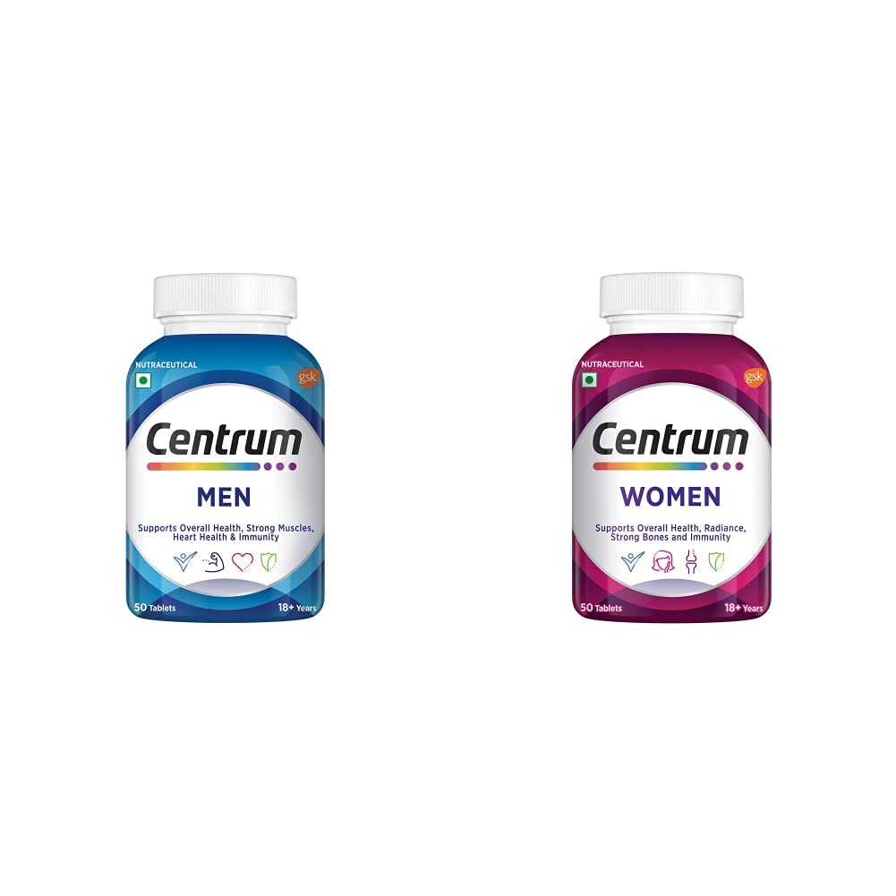 Centrum Multivitamin For Men With Grape Seed Extract + Multivitamin Centrum Multivitamin For Men With Grape Seed Extract + Multivitamin For Women With Biotin| Pack Of 50 - Tablet, 50 Servings