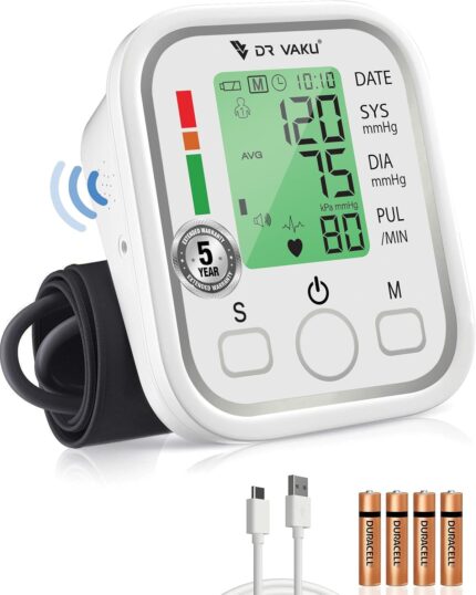 DR VAKU®️ BP Monitor Fully Automatic Blood Pressure Machine to Check Digital Glucose Level for Home Monitoring Device with Talking Function,Large Display + Cuff Kit Best Accurate Apparatus Measurement- White