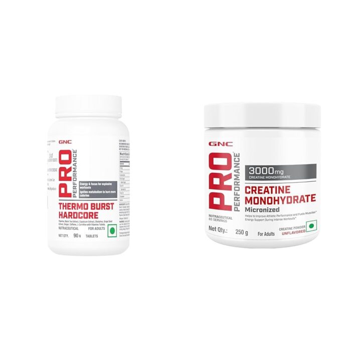 GNC Pro Performance Thermo Burst Hardcore Fat Burner | 90 Tablets Formulated in USA & Pro Performance Creatine Monohydrate | 250 gm | 83 Servings | Unflavoured | Formulated in USA