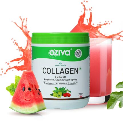 OZiva Vegan Collagen (Watermelon) with Biotin & Vitamin C For Brighter & Youthful Skin | Collagen Supplement For Women & Men | Plant Based Powder | Certified Vegan 125g