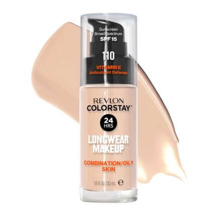 Revlon ColorStay Liquid Foundation Makeup for Combination/Oily Skin SPF 15, Longwear Medium-Full Coverage with Matte Finish, Ivory (110), 1.0 oz