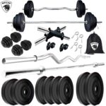 BULLAR Home Gym Set, Home Gym Combo, Home Gym Equipments for men, Home Gym Kit with 26Kg Weight Plates, 5ft Straight Rod and 3ft curl Rod, 1 Pair Dumbbell rods & Accessories