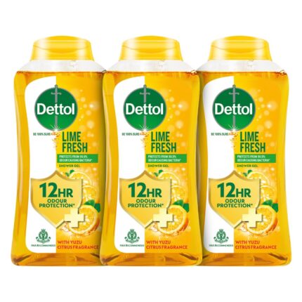 Dettol Body Wash and Shower Gel for Women and Men, Lime Fresh (Pack of 3 - 250ml each) | Soap-Free Bodywash | 12hr Complete Odour Protection
