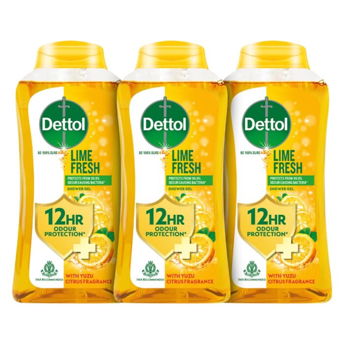 Dettol Body Wash and Shower Gel for Women and Men, Lime Fresh (Pack of 3 - 250ml each) | Soap-Free Bodywash | 12hr Complete Odour Protection