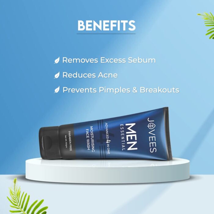 Jovees Herbal Men's Essential Advanced 4 in 1 Moisturizing Face Wash |with Vit C and Vit E | Gives Clean and Clear Skin |For All Skin Types 100G (Pack of 3)