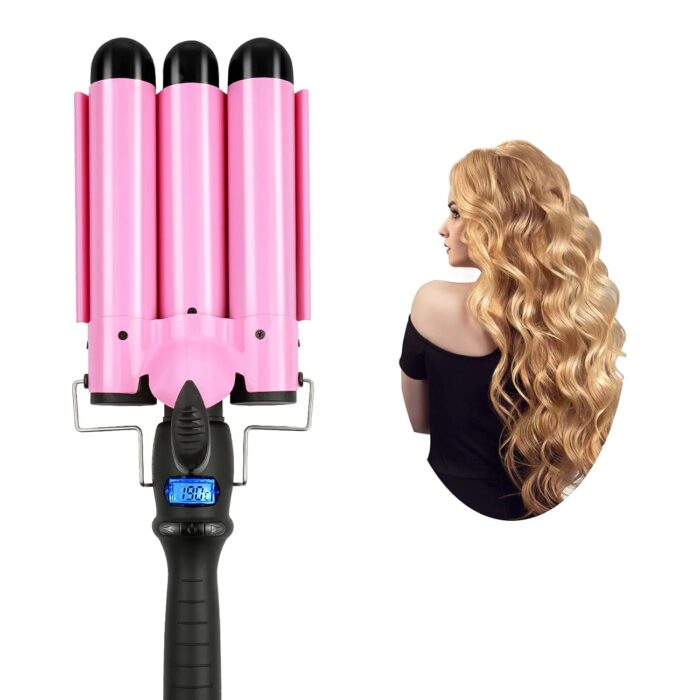 3 Barrel Curling Iron Wand Hair Waver with LCD Temp Display Hair Curling Iron 32mm (1.25Inch) Ceramic Tourmaline Triple Barrels Hair Crimper with Dual Voltage Temperature Adjustable Heat Up Quickly
