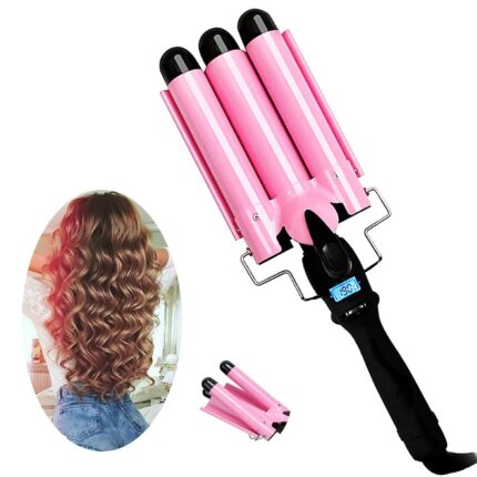 3 Barrel Curling Iron with LCD Temperature Display - 1 Inch Ceramic Tourmaline Triple Barrels, Ceramic Hair Crimper Hair Waver Hair Curlers Hair Curling Wand for Deep Waves Suit for All Hair Style
