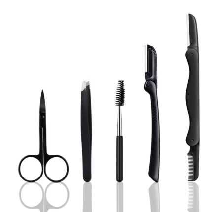 5 in 1 Professional Eyebrow Grooming Set - Trimmer, Scissors, Brush, Slant Tweezers for Women and Men