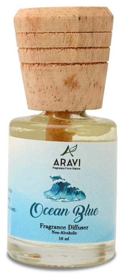 A Aravi Fragrance From Nature Ocean Blue Small Reed Diffuser, Air Freshener for Living Room, Bedroom and Bathroom, Scented Anti-Bacterial Essential Oil (10 ml)