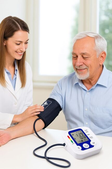 ACCUTRUST Digital Blood Pressure Monitor, Upper Arm Style with LCD Display, USB Cable, WHO Indicator White Blue