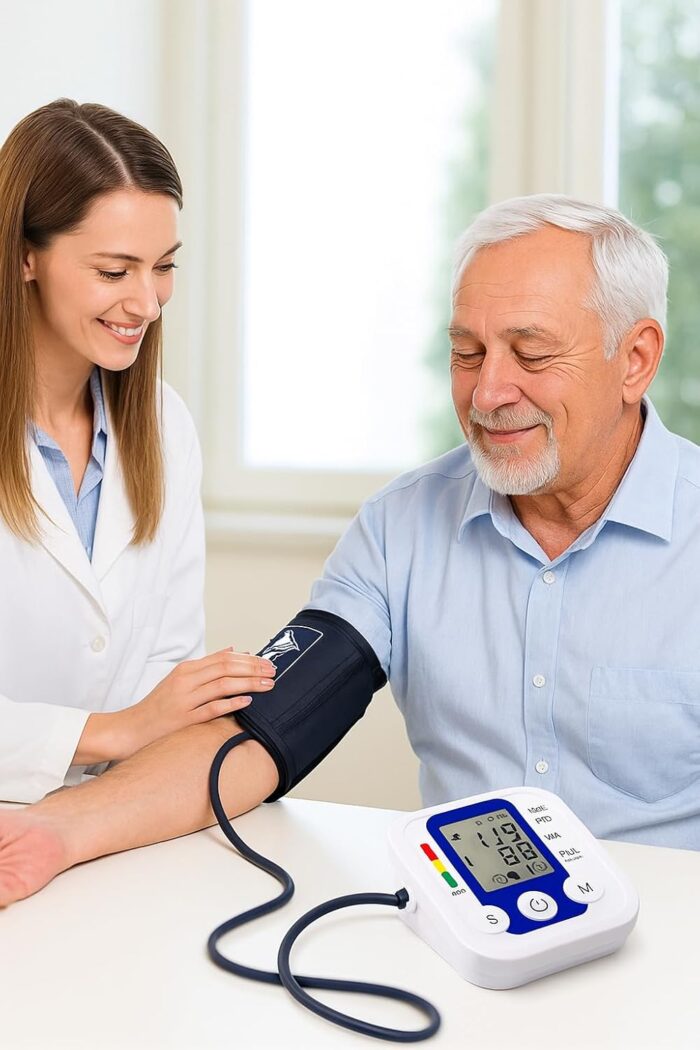 ACCUTRUST Digital Blood Pressure Monitor, Upper Arm Style with LCD Display, USB Cable, WHO Indicator White Blue