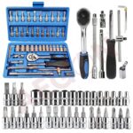 AEGON SS46 Heavy Duty 1/4" Combinational Ratchet Socket Wrench Spanner 46 Pieces Chrome Vanadium Hand Tool Kit Set For Repairing Work, DIY, Auto Repairs Car & Bike