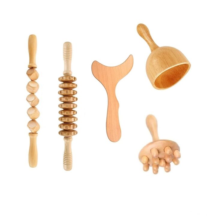 AHCS 5pcs Lymphatic Drainage Massager, Wooden Gua Sha Tool for Body, Manual Massage Scraper for Anti Cellulite and Relieve Muscle Fatigue, Body Gua Sha kit