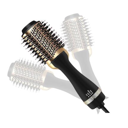 APTODEN 24K Gold Styling Surface Hot Air Brush 3 in 1 One Step Hair Dryer Styler Volumizer for Straightening, Curling, Salon Negative Ion One Step Styler, Hot Air Blow Brush for Women Golden,1000Watts