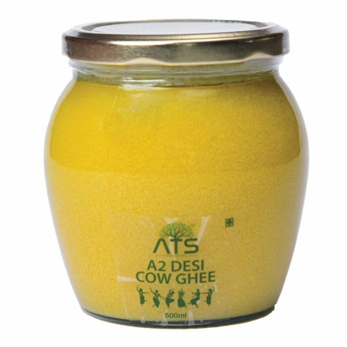 ATS Pure Cow Ghee | Curd-Churned Desi Ghee | Natural & Additive-Free | Rich Aroma & Grainy Texture | 500ml Glass Jar