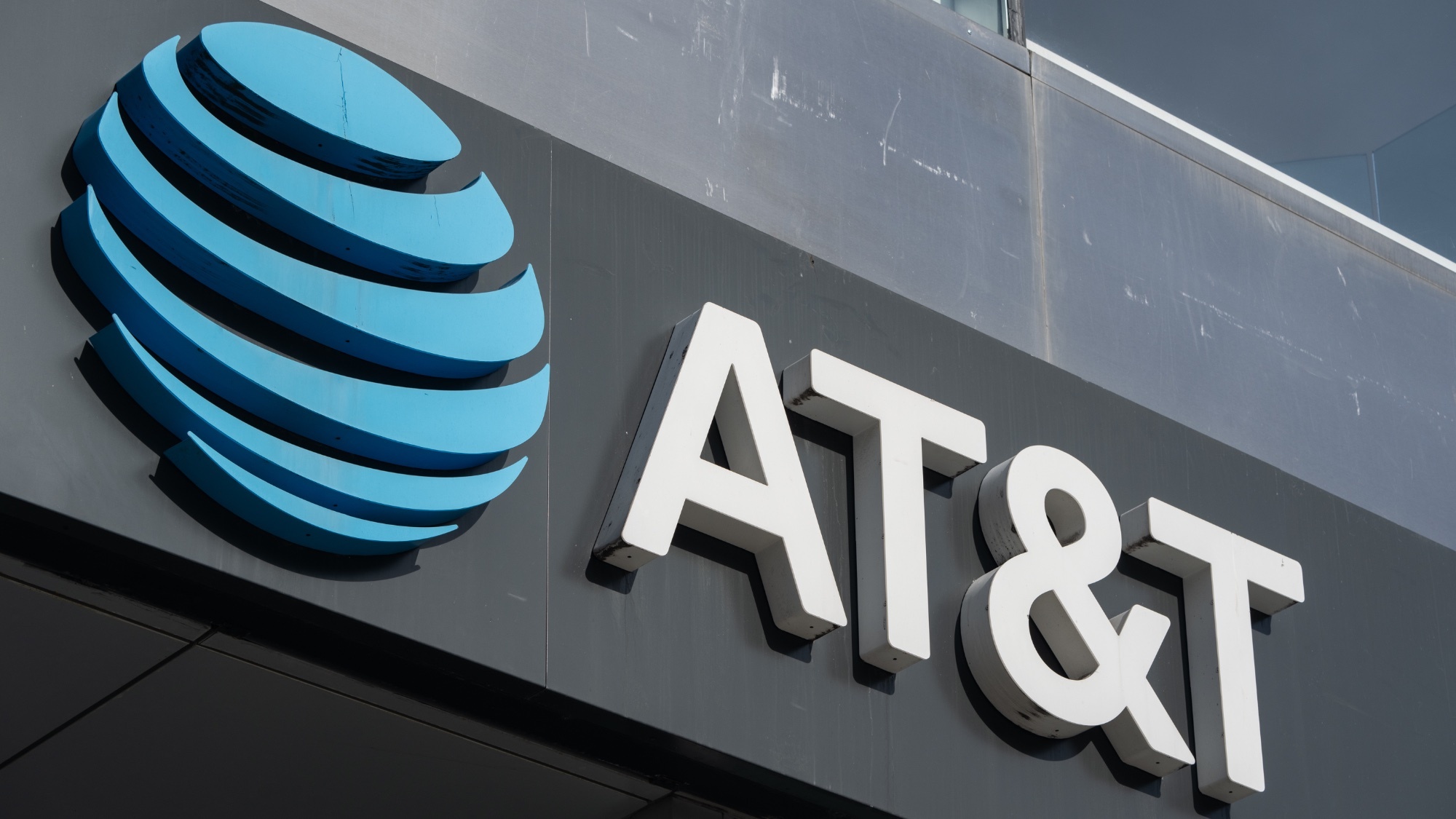 The AT&T logo on the side of a building.