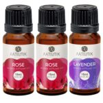 Aatiutik Essential anti Bacterial Aroma Oil Diffuser for Home Electric and Tlight Diffuser | Home fragrance | Rose and Lavender Aroma Oil Diffuser for Home Office Spa Hotel - set of 3, 15 ML Each