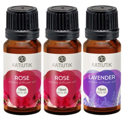 Aatiutik Essential anti Bacterial Aroma Oil Diffuser for Home Electric and Tlight Diffuser | Home fragrance | Rose and Lavender Aroma Oil Diffuser for Home Office Spa Hotel - set of 3, 15 ML Each