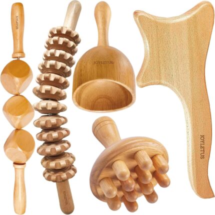 AcuPhysio Wood Therapy Massage Kit Wooden Gua Sha Tool for Body, Manual Massage Scraper for Anti Cellulite and Relieve Muscle Fatigue, Wooden Massager Acupressure (Pack of 5)