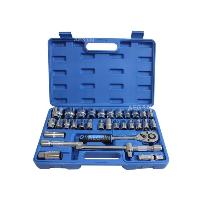 Aegon Ss-32 1/2" 32Pcs 12 Point Combinational Ratchet Socket Wrench Spanner Tool Chrome Vanadium Hand Tool Kit,Dr Socket Wrench Set For Repairing Work,Diy,Auto Repairs Car & Bike-Chrome Vanadium Steel
