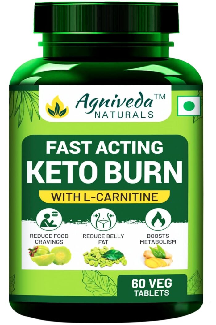 Agniveda Keto Burn - Weight Management Supplement | 60 Tablets | With Garcinia Cambogia, Green Coffee Beans, Green Tea Extract & L-Carnitine | Supports Metabolism & Fat Control for Men and Women
