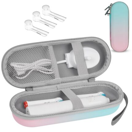 Ahamo EVA Electric Toothbrush Travel Case Blue Pink with 3 Anti-Dust Covers, Compact Portable Protective Case for Oral-B/Philips/Sonicare (Waterproof & Durable)