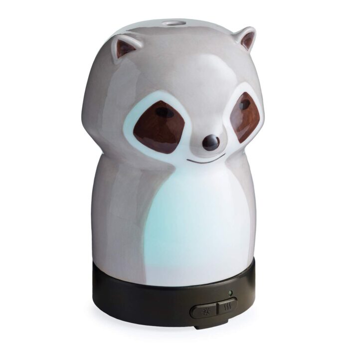 Airomé Ultrasonic Humidifying 100mL Essential Oil Diffuser for Kids- 6 Hour Intermittent Mist of Aromatherapy with LED Light in 8 Colors, Racoon