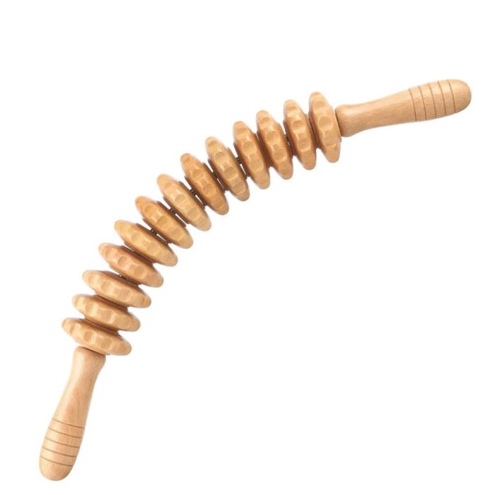 Alark Gua Sha 13 Roller Wooden Massager Body Pain Relief Thigh Multi-Functional Cellulite Natural Lymphatic Therapy Facial Tools For Wood Massage Stick Therapy Scraping Lymphatic Drainage Massager