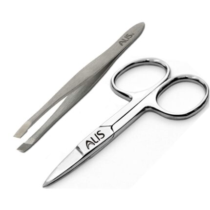Alis Slant Tip Tweezer & Scissor, Precision for Moustache Beard Eyebrow Nose Hair Trimming & Scissor for Upper Lip Eyebrows