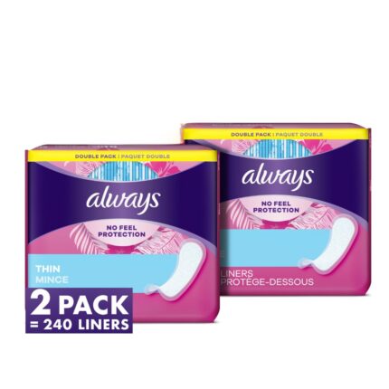 Always Incredibly Thin Regular Daily Liners, wrapped, 120 Count , Pack of 2