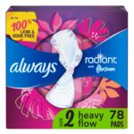 Always Radiant Heavy Feminine Pads with Wings, Scented, 26 Count - Pack of 3 (78 Total Count)