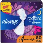 Always Radiant Overnight Pads with Wings, Scented, 22 Count