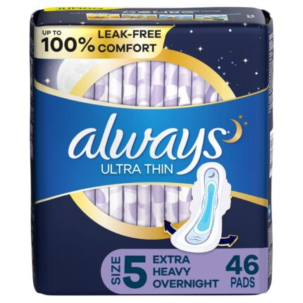 Always Ultra Thin Size 5 Extra Heavy Overnight, Unscented, 46 Pads