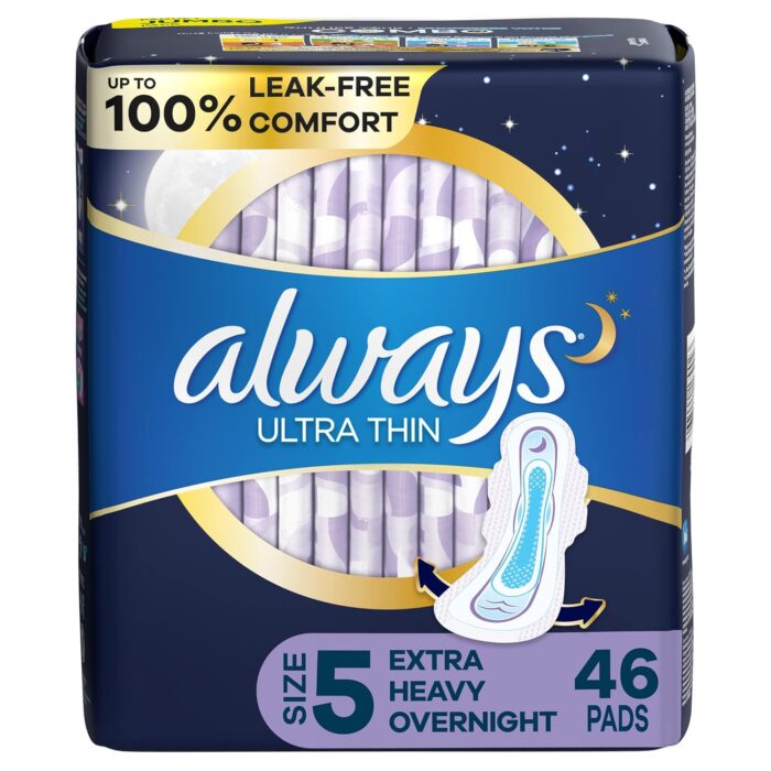 Always Ultra Thin Size 5 Extra Heavy Overnight, Unscented, 46 Pads