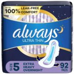 Always Ultra Thin Size Feminine Pads with Wings, 46 Count