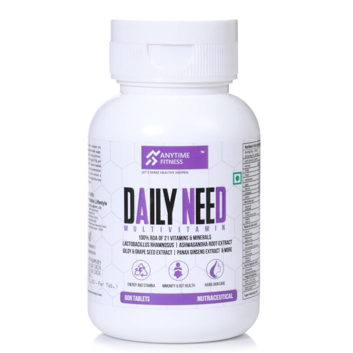 Anytime Fitness Multivitamin Tablets | With 45 Ingredients & 9 Blends, 21 Vitamins, Minerals & Probiotics | Supports Strong Bones & Joints | Improve Immunity | 60 Tablets