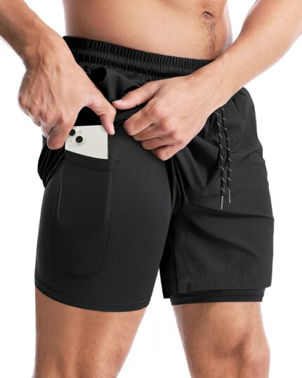 Aolesy Menââ‚¬â„¢s 2 in 1 Running Shorts 5 Inch Workout Gym Athletic Shorts for Men Quick Dry Lightweight Training Shorts with Pockets Black