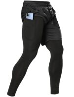 Aolesy Men's 2 in 1 Running Pants, Gym Workout Compression Pants for Men Training Athletic Pants