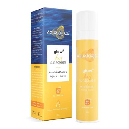 Aqualogica Glow+ Dewy Sunscreen Gel SPF 50+ PA++++ with Papaya & Vitamin C | Broad Spectrum SPF 50+ PA++++ | UVA/B & Blue Light Protection | Anti-Pollution Factor (APF) Technology | Brightens Skin I Fragrance-Free & No White Cast | For Glowing & Sun Protected Skin - 50 g