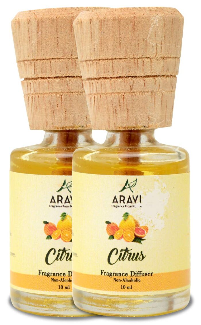 Aravi Fragrance from Nature Citrus Small Reed Diffuser,Air Freshener For Living Room Bedroom and Bathroom, Scented Anti-Bacterial Essential Oil, Helps with Headaches, 10 ml, Pack of 2