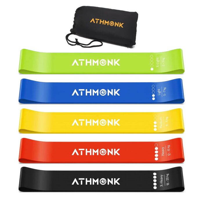 Athmonk Mini Loop Resistance Band for Workout for Men Women - Leg Exercise Fitness Band Hip Glute - Thera Band for Physiotherapy Yoga Pilates Stretching - Gym Rubber Elastic Band - Set of 5, Regular