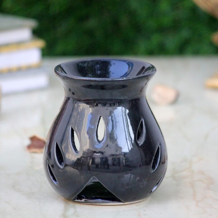 AuraDecor Aroma Oil Diffuser Burner for Home Decor and Fragrance Diffuser with 15 ml Oil and 1 Tealight Candle (Black, Medium)