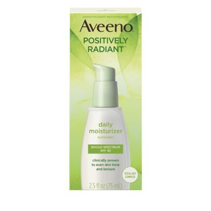 Aveeno Active Naturals Positively Radiant Daily Moisturizer SPF-30, UVA and UVB Sunscreen, 2.5 Ounce Bottle