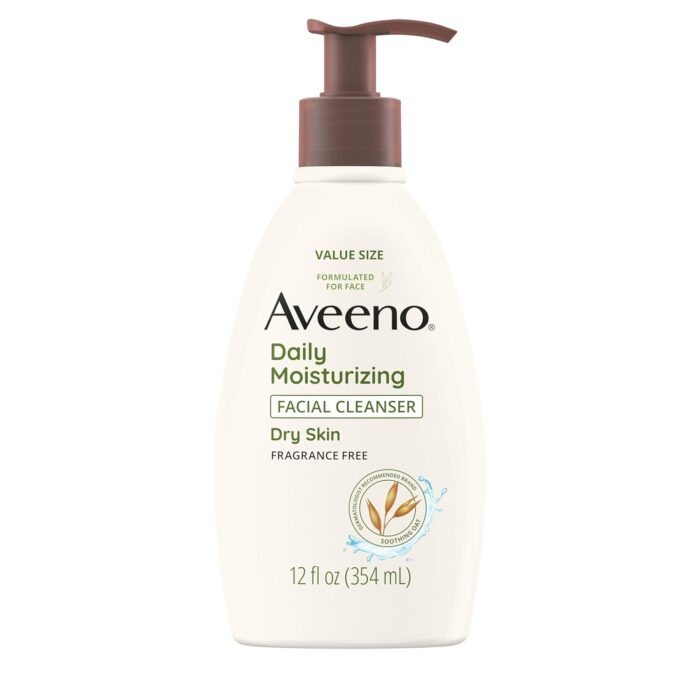 Aveeno Daily Moisturizing Facial Cleanser for Dry Skin, Gentle Face Cleanser with Soothing Oat for Skin that Feels Soft & Supple, Removes Dirt, Oil and Impurities, Fragrance Free, 12oz / 354ml
