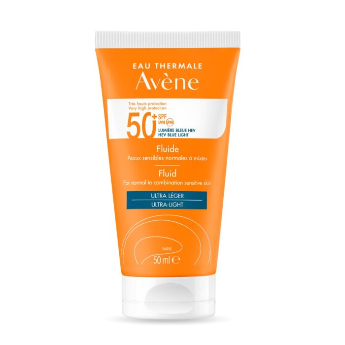 Avene Sunscreen SPF50+ Fluid 50 ml l I UVA, UVB and Blue Light Protection I Very High Protection I Water Resistant, No White Cast I Fast Absorption I Lightweight I Photostable, Fragrance Free I Noncomedogenic